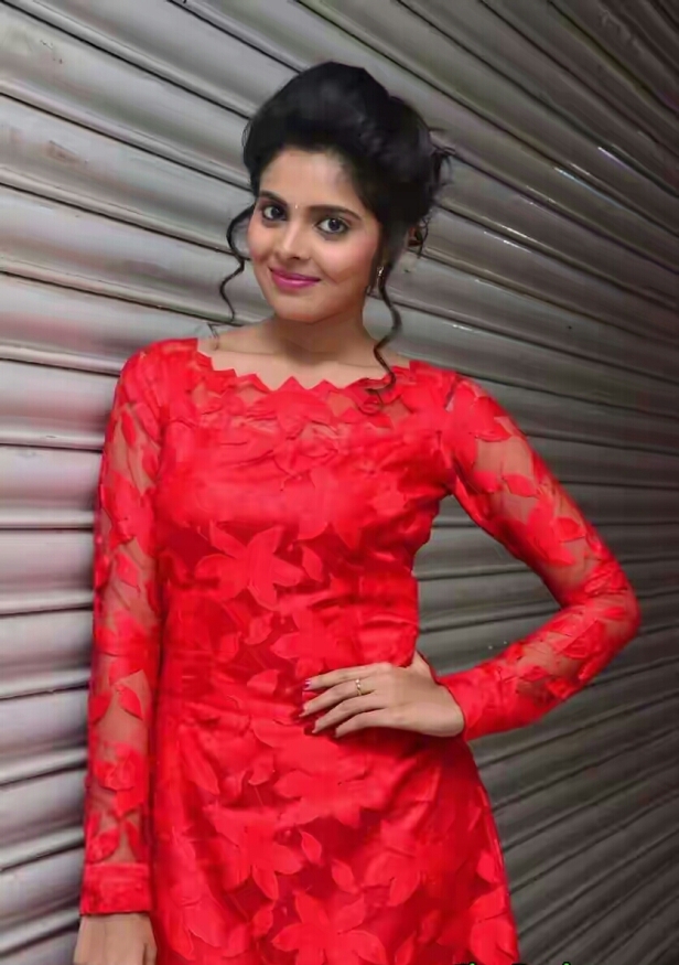 Sexy chick Shravya In Hot Red Dress
